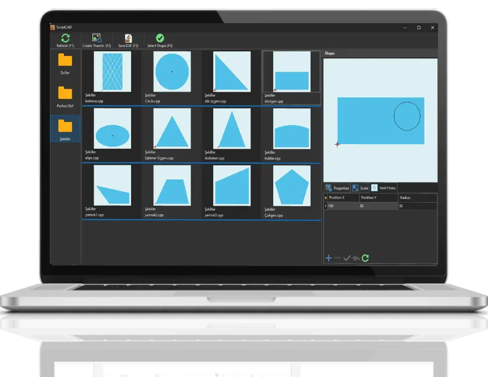 CrystalCAM şekil kütüphanesi - projelere entegre edilebilir özel şekil yönetimi